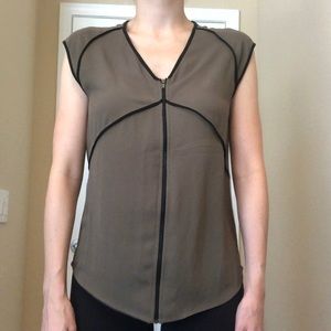 Army green and Black Zip-Up Top